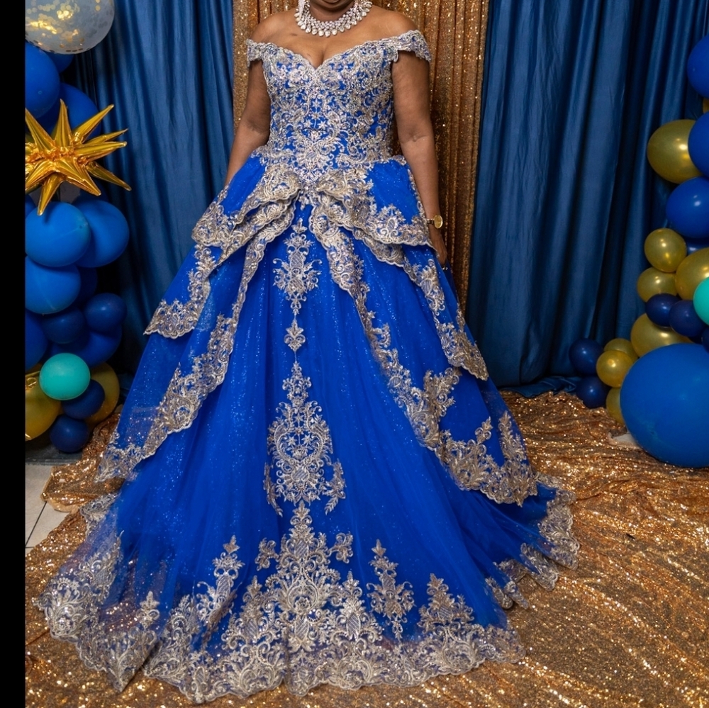 Elegant Blue and Gold Gown